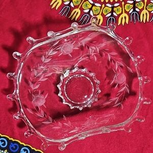 Vintage Heisey Lariat Etched Floral/Leaf Rolled Nougat Plate